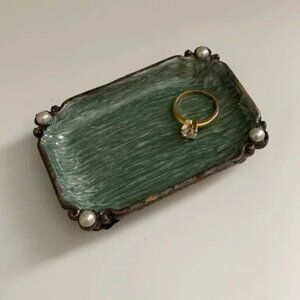 Two's Company Trinket Tray, Jewelry Dish, Ring Holder Green